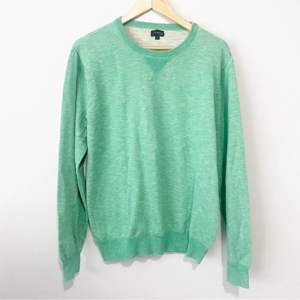 J Crew green pullover crew neck sweater mens large cotton